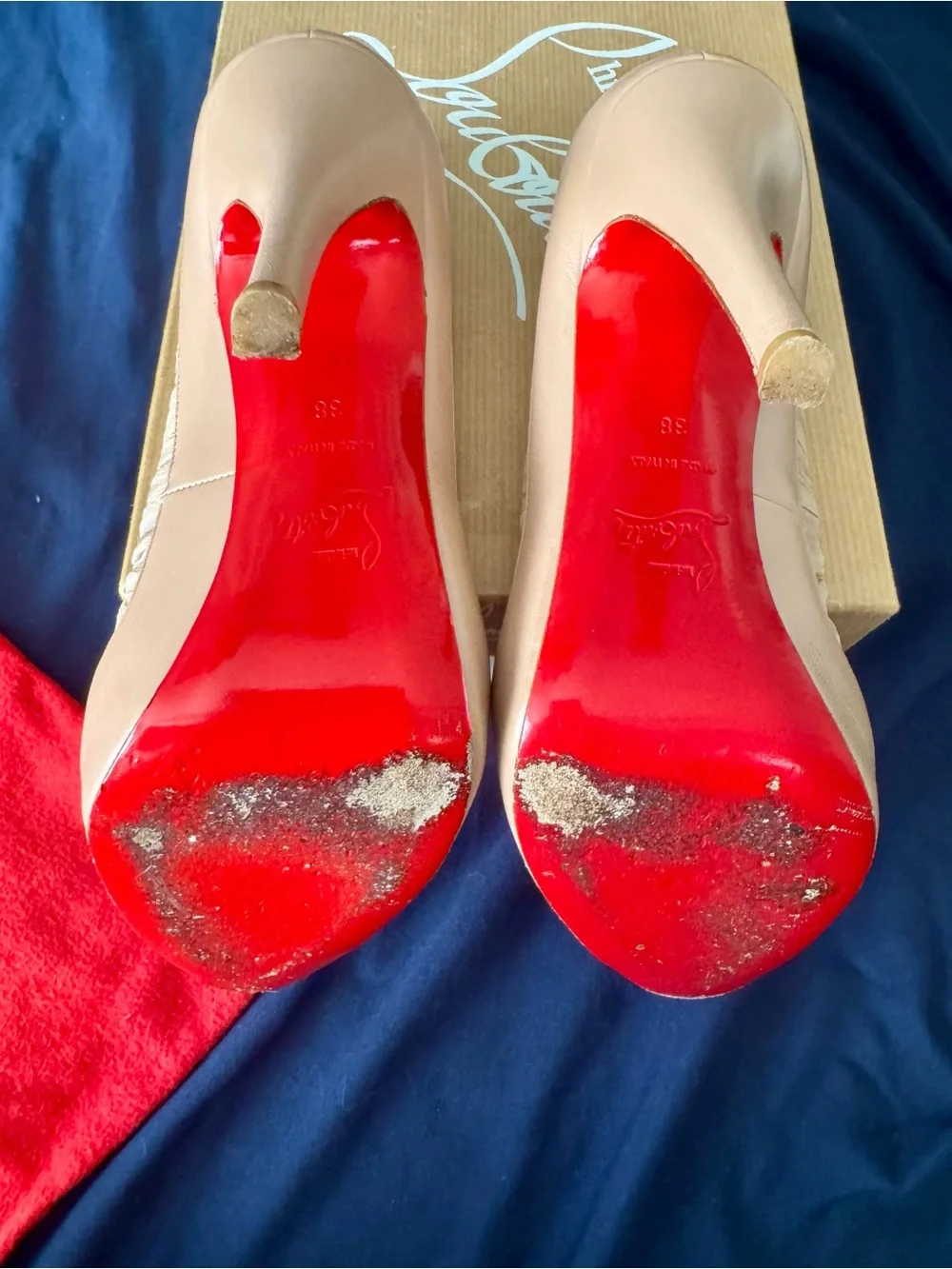 Christian Louboutin Angelique Nude chiffon Peep-Toe Stiletto with Red Sole